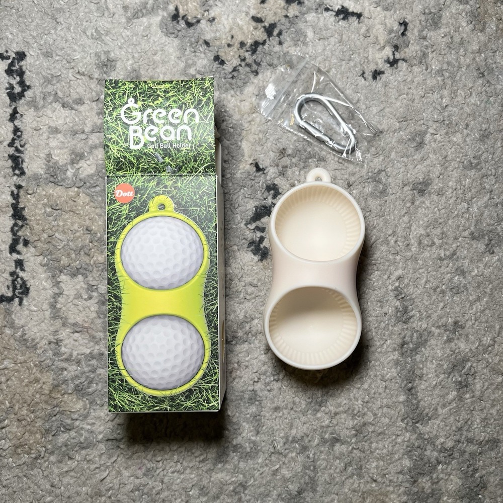 Green Bean Golf Ball Holder W/ Carabiner Clip New In Box Cream Holds 2 Balls NIB